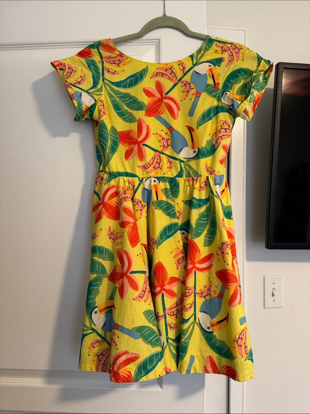 Tea Collection Yellow Tropical Toucan Print Dress Size 14 girls